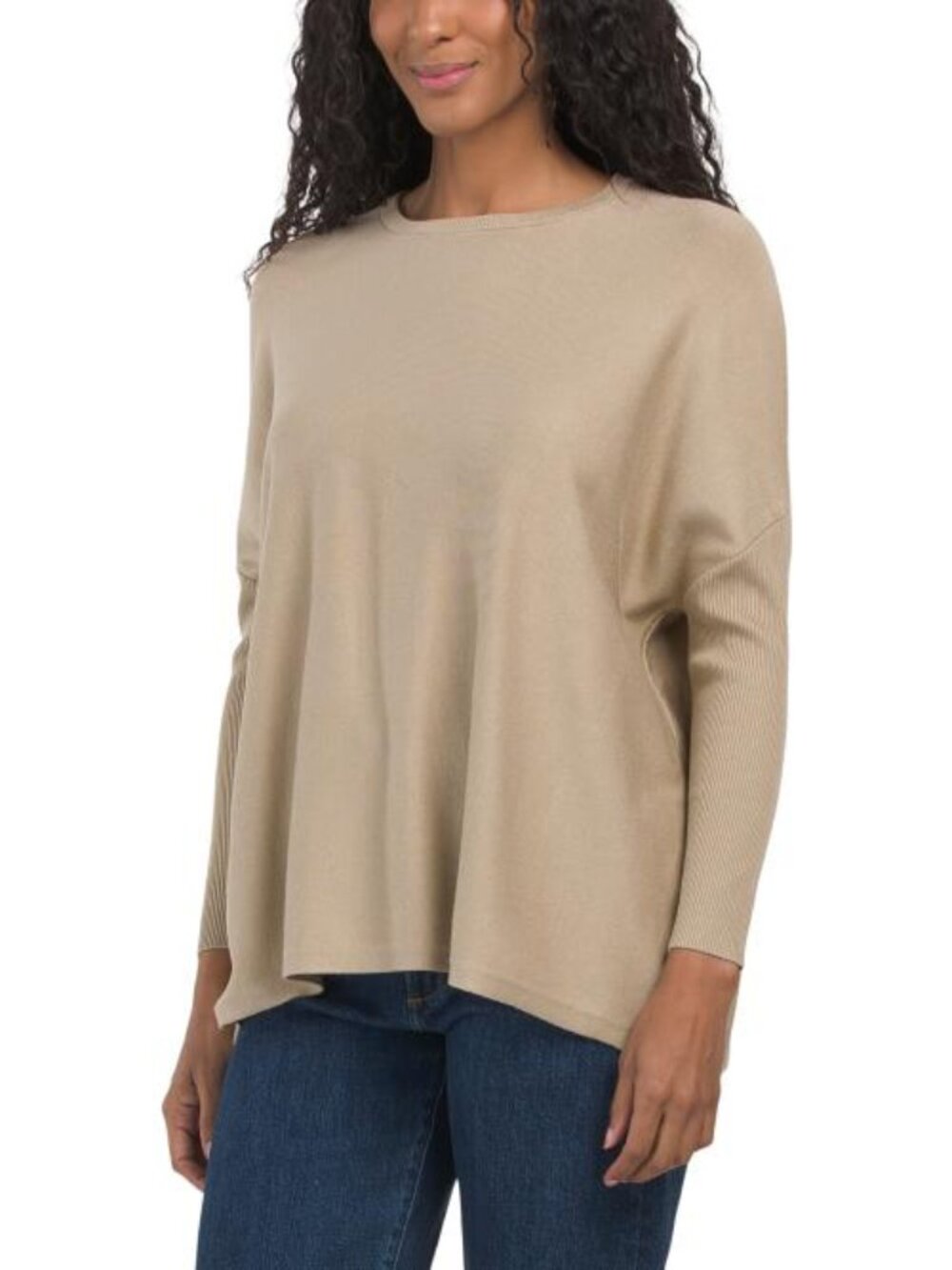 METRIC KNITS Oversized Crew Neck Pull Over Sweater With Ribbed Sleeves